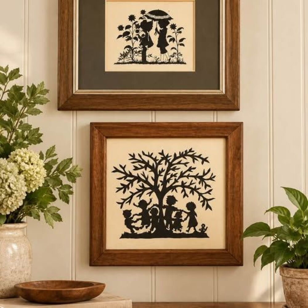 Vintage Framed Silhouette Art - Set of 2